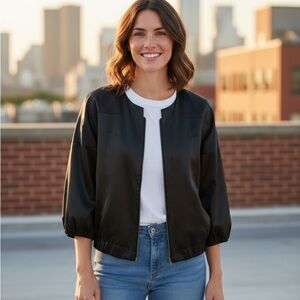 Kenneth Cole Black Silk Women’s Lightweight Zip Up Jacket Career Sz Medium